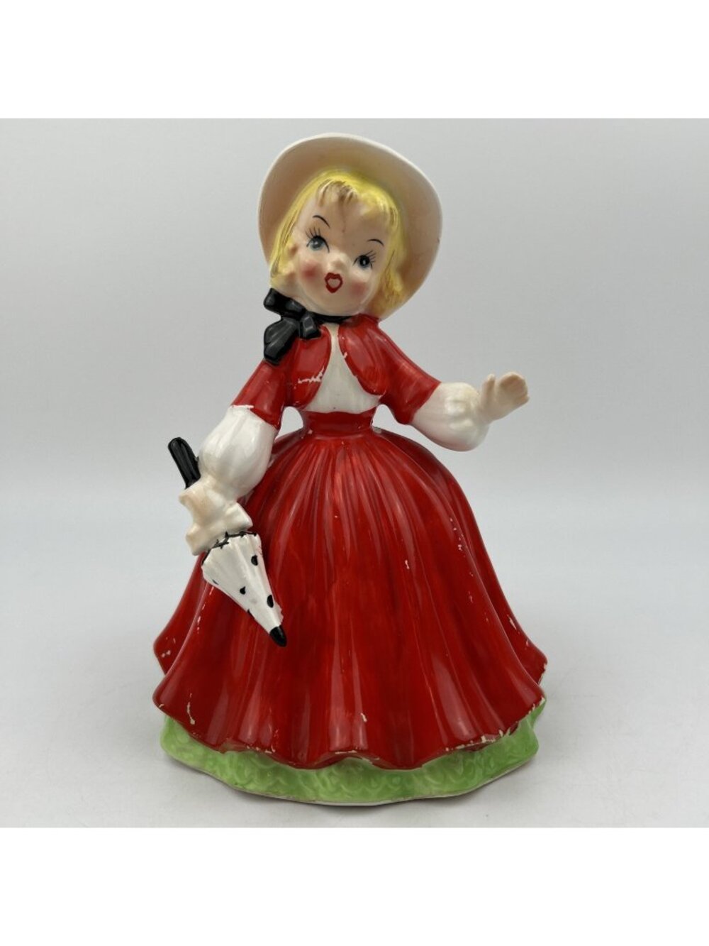Vintage 1950s Napco Christmas "Shopper Girl" Planter with Parasol & Yellow Hair